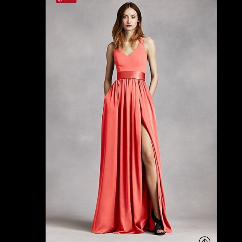 White by Vera Wang V Neck Halter Gown